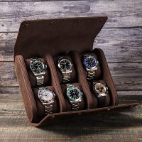 BUGOLINI AntiqusPro - 6 Slots Protective Case For Watches - Genuine Leather - With Button Closure - Brown - Image 5