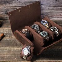 BUGOLINI AntiqusPro - 6 Slots Protective Case For Watches - Genuine Leather - With Button Closure - Brown - Image 6