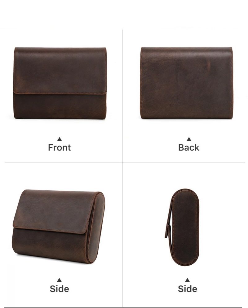 BUGOLINI AntiqusPro - 6 Slots Protective Case For Watches - Genuine Leather - With Button Closure - Brown - Image 10