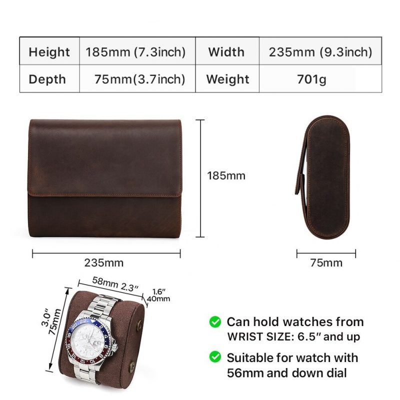 BUGOLINI AntiqusPro - 6 Slots Protective Case For Watches - Genuine Leather - With Button Closure - Brown - Image 15