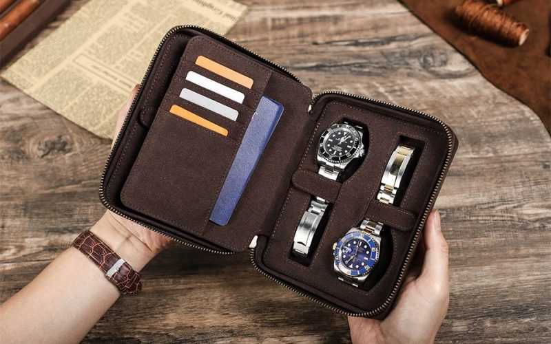 BUGOLINI Caia - Multifunctional Watch Holder - With Slots For 4 Cards And 1 Slot For Passport - Genuine Leather - Brown - Image 8