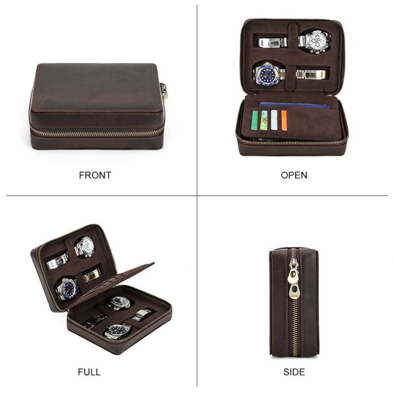 BUGOLINI Caia - Multifunctional Watch Holder - With Slots For 4 Cards And 1 Slot For Passport - Genuine Leather - Brown - Image 10