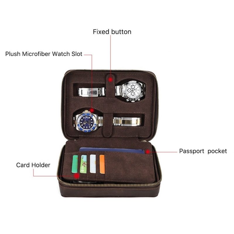BUGOLINI Caia - Multifunctional Watch Holder - With Slots For 4 Cards And 1 Slot For Passport - Genuine Leather - Brown - Image 11