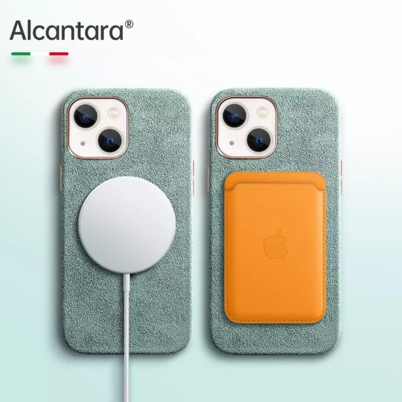 BUGOLINI Alcan-X - Magnetic Alcantara Case Cover Suitable for iPhone 13 Pro MAX - 9002 Alcantara Italy - Cyan - Image 5