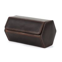 BUGOLINI Sasori-X - 2 Slot Leather Watch Holder With Button Clasp - Retro Watch Holder - Genuine Leather - Coffee