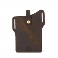 BUGOLINI SILAS-X - Portable Phone Holder For Men - Genuine Leather - Smartphone up to 6.5 inch - Leather Coffee