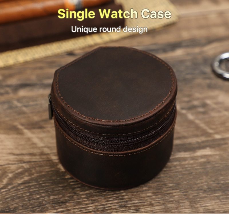 BUGOLINI Sarutobi - 1 Slot Leather Watch Holder With Zipper - Retro Watch Holder - Sincerus Leather - Coffee - Image 3
