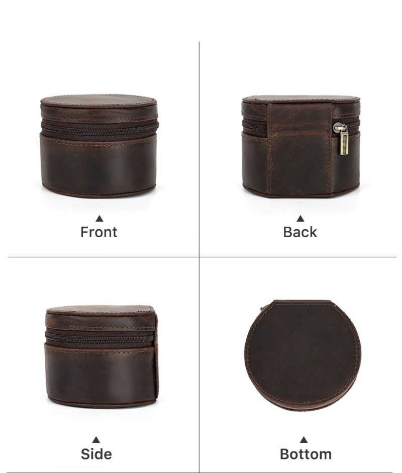 BUGOLINI Sarutobi - 1 Slot Leather Watch Holder With Zipper - Retro Watch Holder - Sincerus Leather - Coffee - Image 10