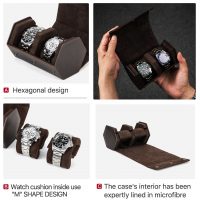 BUGOLINI Sasori-X - 2 Slot Leather Watch Holder With Button Clasp - Retro Watch Holder - Genuine Leather - Coffee - Image 3