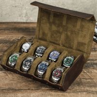 BUGOLINI AntiqusPro Deluxe - 8 Slot Leather Watch Holder With Button Clasp - Retro Watch Holder - Genuine Leather - Coffee - Image 2