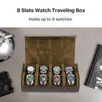 BUGOLINI AntiqusPro Deluxe - 8 Slot Leather Watch Holder With Button Clasp - Retro Watch Holder - Genuine Leather - Coffee - Image 3