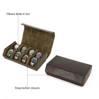 BUGOLINI AntiqusPro Deluxe - 8 Slot Leather Watch Holder With Button Clasp - Retro Watch Holder - Genuine Leather - Coffee - Image 5