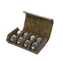 BUGOLINI AntiqusPro Deluxe - 8 Slot Leather Watch Holder With Button Clasp - Retro Watch Holder - Genuine Leather - Coffee