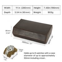 BUGOLINI AntiqusPro Deluxe - 8 Slot Leather Watch Holder With Button Clasp - Retro Watch Holder - Genuine Leather - Coffee - Image 7