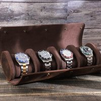 BUGOLINI ANTIQUSX - 4 Slots Leather Watch Holder With Button Closure - Retro Watch Holder - Genuine Leather - Coffee - Image 4
