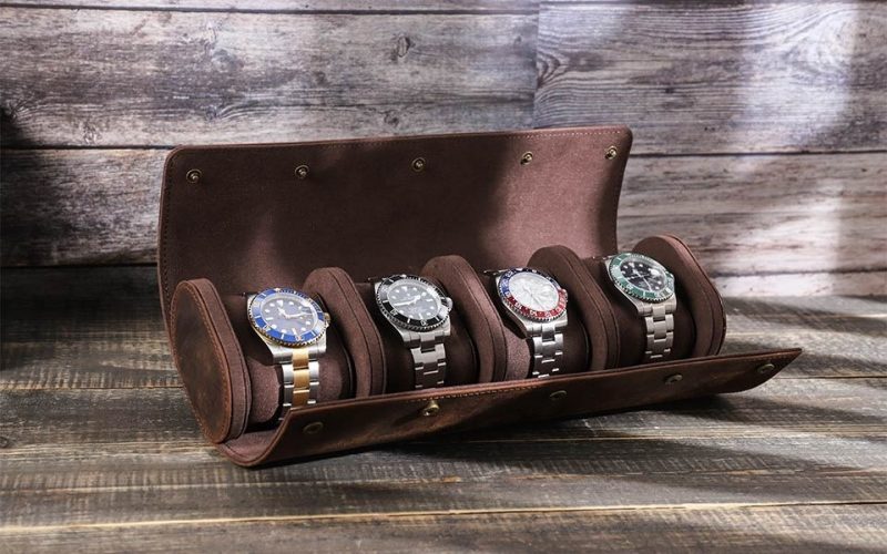 BUGOLINI ANTIQUSX - 4 Slots Leather Watch Holder With Button Closure - Retro Watch Holder - Genuine Leather - Coffee - Image 4
