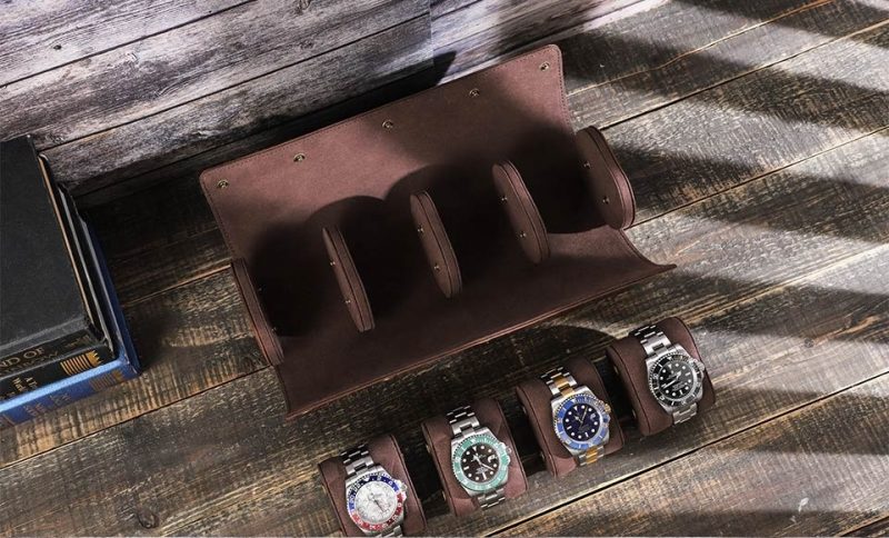 BUGOLINI ANTIQUSX - 4 Slots Leather Watch Holder With Button Closure - Retro Watch Holder - Genuine Leather - Coffee - Image 6
