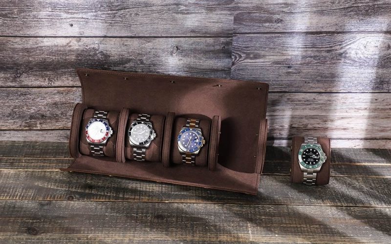 BUGOLINI ANTIQUSX - 4 Slots Leather Watch Holder With Button Closure - Retro Watch Holder - Genuine Leather - Coffee - Image 7