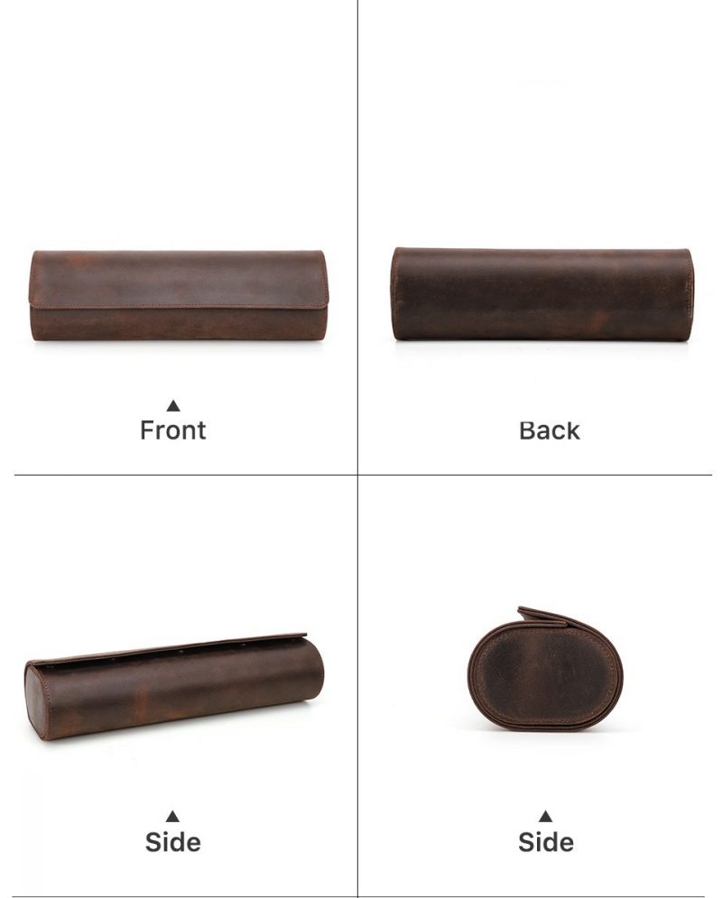 BUGOLINI ANTIQUSX - 4 Slots Leather Watch Holder With Button Closure - Retro Watch Holder - Genuine Leather - Coffee - Image 15