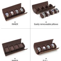 BUGOLINI ANTIQUSX - 4 Slots Leather Watch Holder With Button Closure - Retro Watch Holder - Genuine Leather - Coffee - Image 14