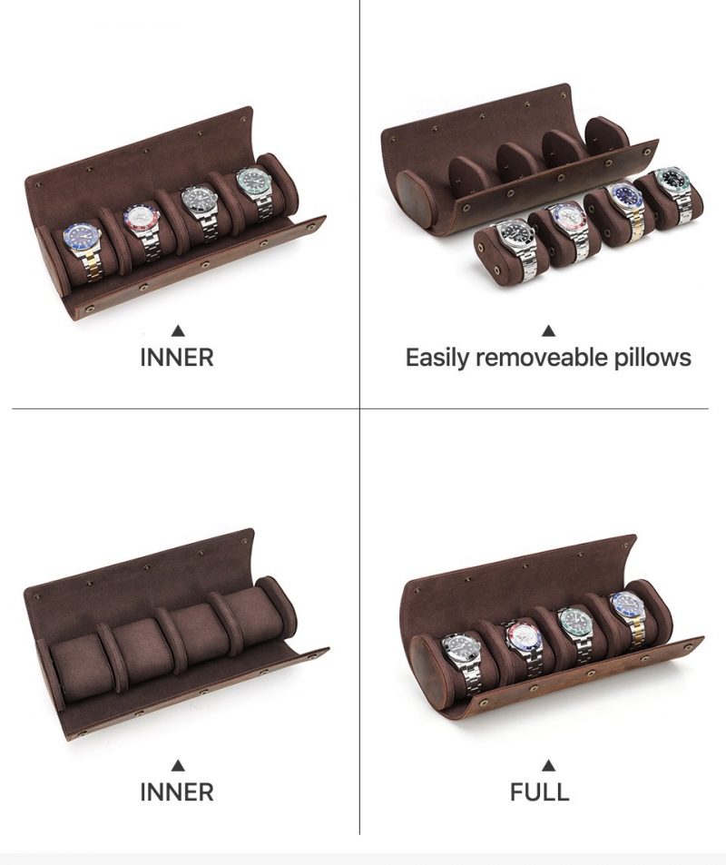 BUGOLINI ANTIQUSX - 4 Slots Leather Watch Holder With Button Closure - Retro Watch Holder - Genuine Leather - Coffee - Image 14