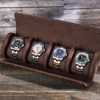 BUGOLINI ANTIQUSX - 4 Slots Leather Watch Holder With Button Closure - Retro Watch Holder - Genuine Leather - Coffee - Image 5