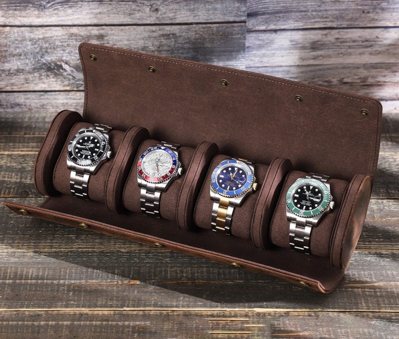 BUGOLINI ANTIQUSX - 4 Slots Leather Watch Holder With Button Closure - Retro Watch Holder - Genuine Leather - Coffee - Image 5