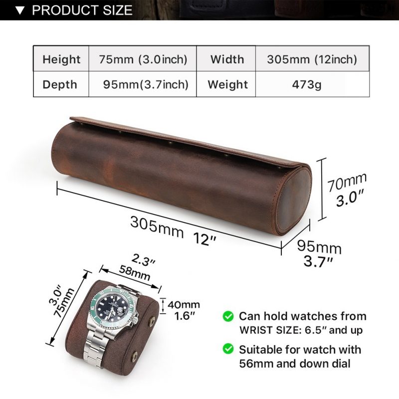 BUGOLINI ANTIQUSX - 4 Slots Leather Watch Holder With Button Closure - Retro Watch Holder - Genuine Leather - Coffee - Image 11