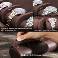 BUGOLINI ANTIQUSX - 4 Slots Leather Watch Holder With Button Closure - Retro Watch Holder - Genuine Leather - Coffee - Image 8