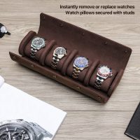 BUGOLINI ANTIQUSX - 4 Slots Leather Watch Holder With Button Closure - Retro Watch Holder - Genuine Leather - Coffee - Image 3