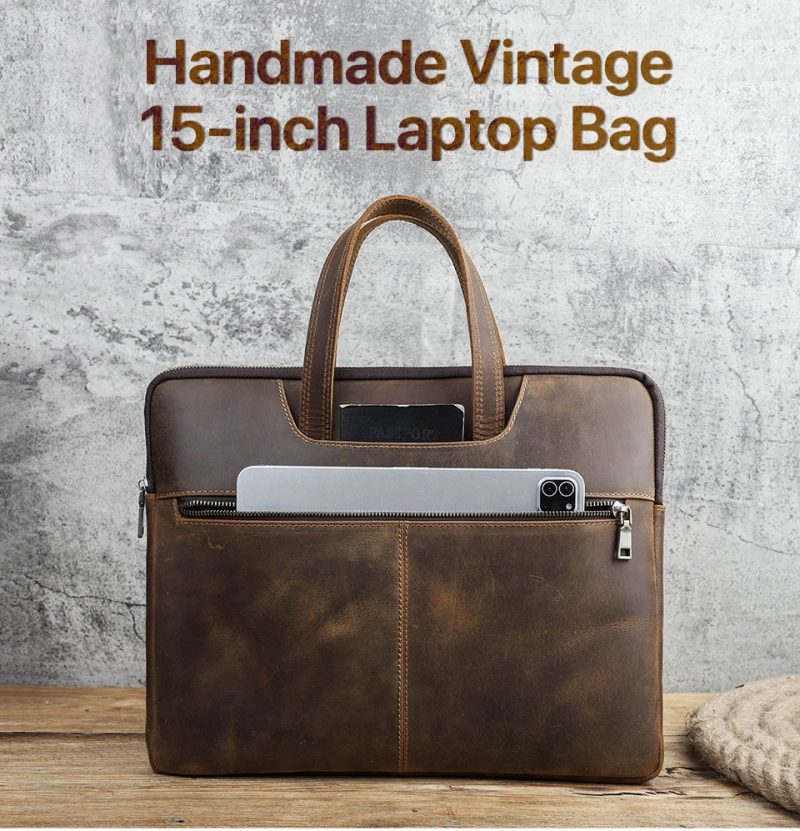 BUGOLINI Uchiha - Leather Multifunctional Laptop Bag - With Front Pocket For Tablet - Genuine Leather - Suitable For Laptop(Max 16 Inch) & Tablet (Max 11 Inch) - Coffee - Image 6