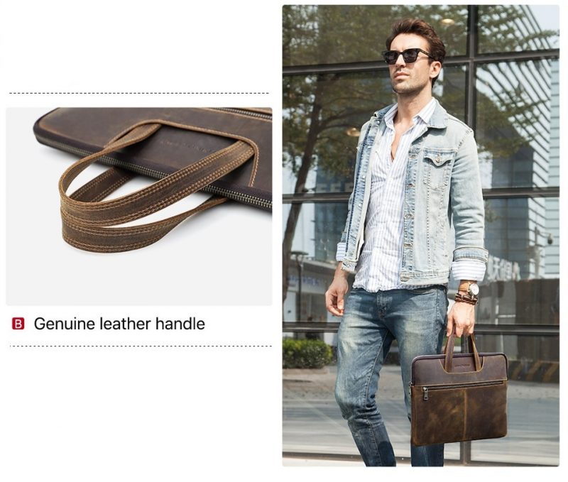 BUGOLINI Uchiha - Leather Multifunctional Laptop Bag - With Front Pocket For Tablet - Genuine Leather - Suitable For Laptop(Max 16 Inch) & Tablet (Max 11 Inch) - Coffee - Image 13