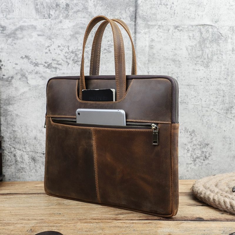 BUGOLINI Uchiha - Leather Multifunctional Laptop Bag - With Front Pocket For Tablet - Genuine Leather - Suitable For Laptop(Max 16 Inch) & Tablet (Max 11 Inch) - Coffee - Image 7