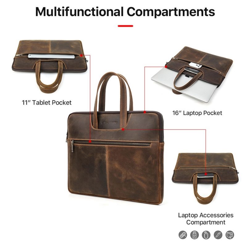 BUGOLINI Uchiha - Leather Multifunctional Laptop Bag - With Front Pocket For Tablet - Genuine Leather - Suitable For Laptop(Max 16 Inch) & Tablet (Max 11 Inch) - Coffee - Image 14