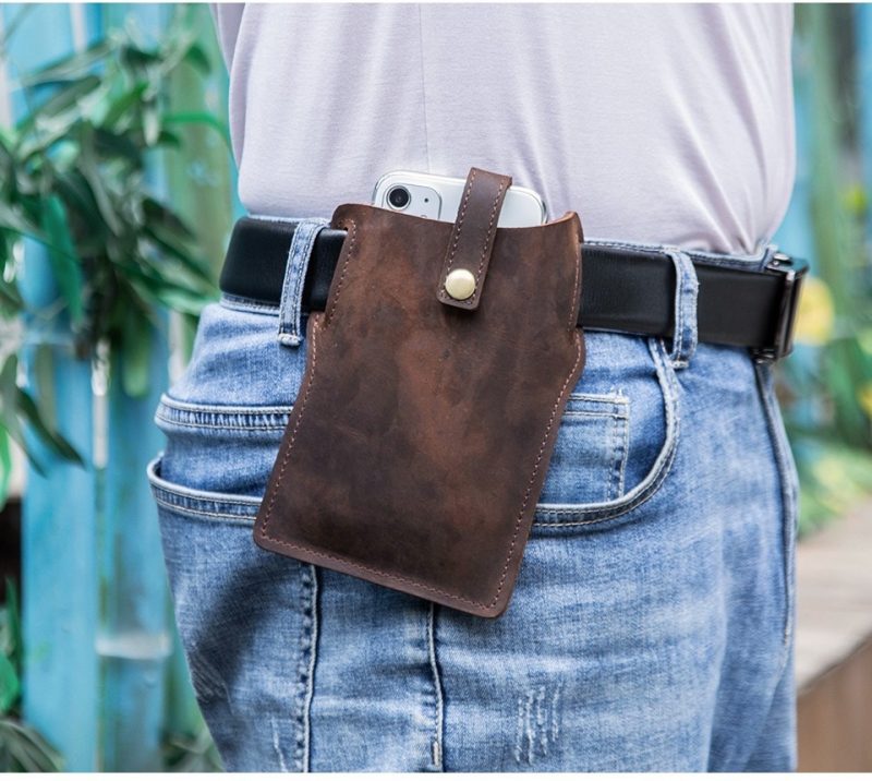 BUGOLINI SILAS-X - Portable Phone Holder For Men - Genuine Leather - Smartphone up to 6.5 inch - Leather Coffee - Image 2