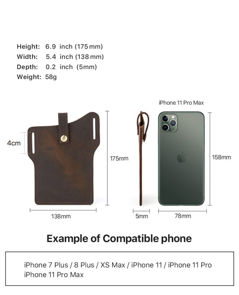 BUGOLINI SILAS-X - Portable Phone Holder For Men - Genuine Leather - Smartphone up to 6.5 inch - Leather Coffee - Image 3
