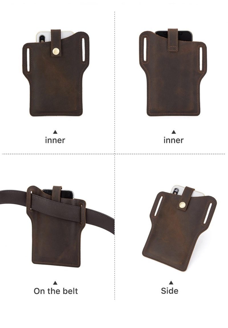 BUGOLINI SILAS-X - Portable Phone Holder For Men - Genuine Leather - Smartphone up to 6.5 inch - Leather Coffee - Image 5