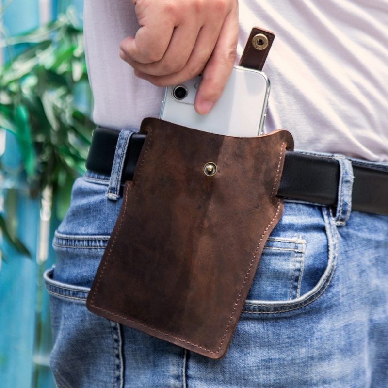 BUGOLINI SILAS-X - Portable Phone Holder For Men - Genuine Leather - Smartphone up to 6.5 inch - Leather Coffee - Image 9