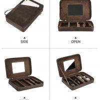 BUGOLINI Tobirama - Watch & Glasses Holder With Zipper - Retro Watch & Glasses Holder - Genuine Leather With Built-in Mirror - Suitable For 2 Watches & 2 Glasses - With Tablet Slot - Coffee - Image 5