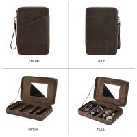BUGOLINI Tobirama - Watch & Glasses Holder With Zipper - Retro Watch & Glasses Holder - Genuine Leather With Built-in Mirror - Suitable For 2 Watches & 2 Glasses - With Tablet Slot - Coffee - Image 8