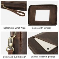 BUGOLINI Tobirama - Watch & Glasses Holder With Zipper - Retro Watch & Glasses Holder - Genuine Leather With Built-in Mirror - Suitable For 2 Watches & 2 Glasses - With Tablet Slot - Coffee - Image 11