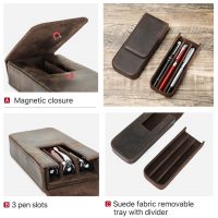BUGOLINI Calamum - Leather Pen Holder With Magnetic Closure - Retro Pen Holder Suitable For 3 Pens - Genuine Leather - Coffee - Image 9