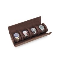 BUGOLINI ANTIQUSX - 4 Slots Leather Watch Holder With Button Closure - Retro Watch Holder - Genuine Leather - Coffee