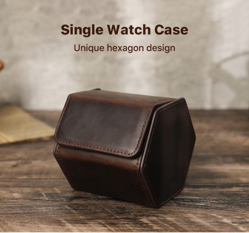 BUGOLINI Sasori - 1 Slot Leather Watch Holder With Button Clasp - Retro Watch Holder - Genuine Leather - Coffee - Image 9