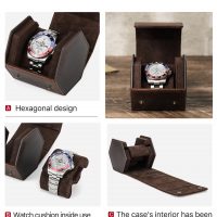 BUGOLINI Sasori - 1 Slot Leather Watch Holder With Button Clasp - Retro Watch Holder - Genuine Leather - Coffee - Image 10