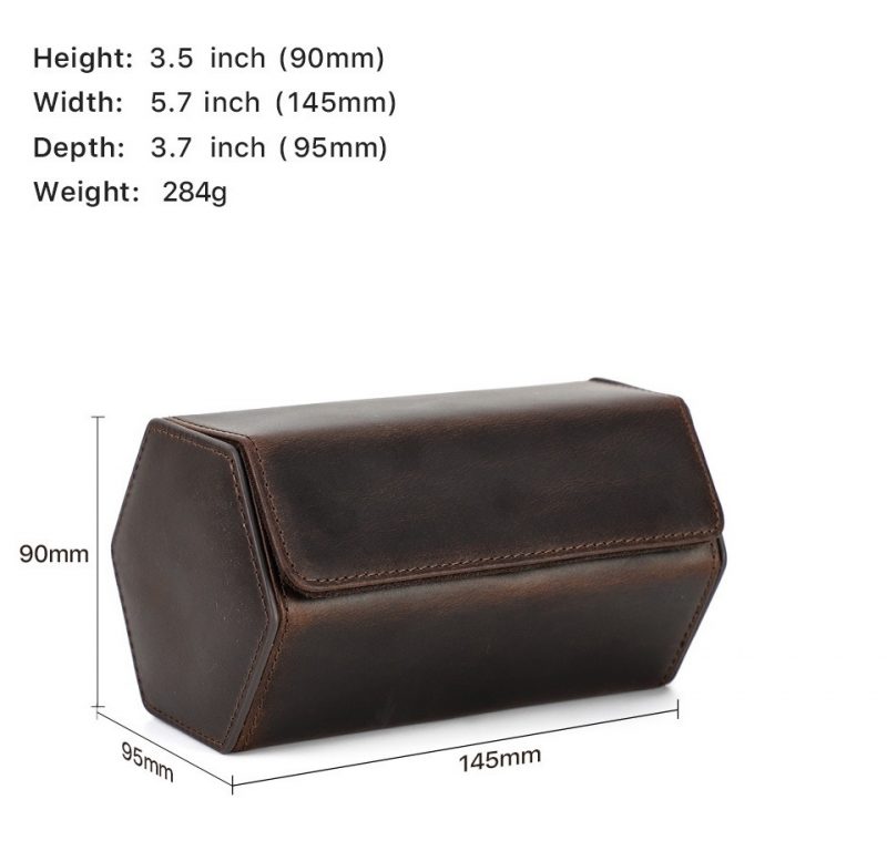 BUGOLINI Sasori-X - 2 Slot Leather Watch Holder With Button Clasp - Retro Watch Holder - Genuine Leather - Coffee - Image 8