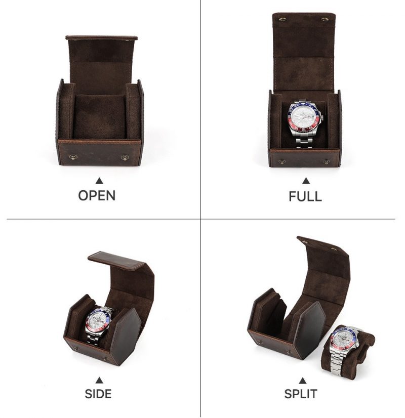 BUGOLINI Sasori - 1 Slot Leather Watch Holder With Button Clasp - Retro Watch Holder - Genuine Leather - Coffee - Image 11
