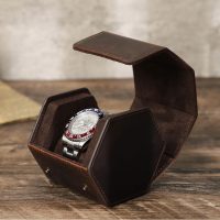 BUGOLINI Sasori - 1 Slot Leather Watch Holder With Button Clasp - Retro Watch Holder - Genuine Leather - Coffee - Image 3