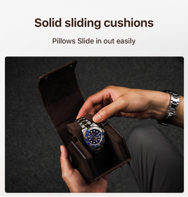 BUGOLINI Sasori - 1 Slot Leather Watch Holder With Button Clasp - Retro Watch Holder - Genuine Leather - Coffee - Image 4