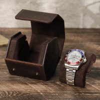 BUGOLINI Sasori - 1 Slot Leather Watch Holder With Button Clasp - Retro Watch Holder - Genuine Leather - Coffee - Image 5